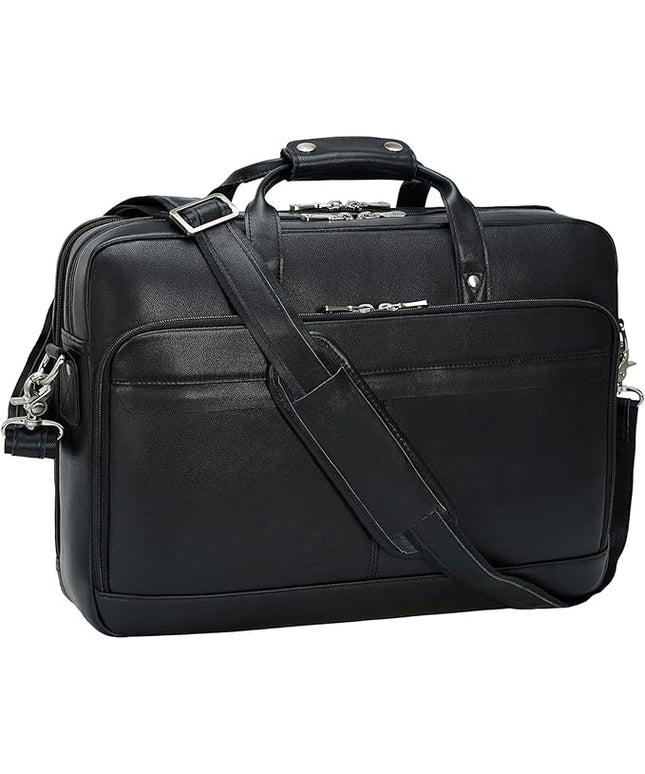 Masa Kawa Leather Briefcase for Men 17/15.6" Laptop Crossbody Shoulder Messenger Bag Business Travel Work Attache Case