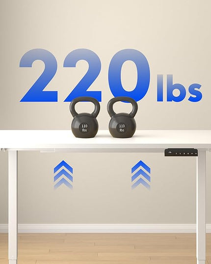 FLEXISPOT E3 Dual Motor 60 x 24 Electric Standing Desk Sit Stand Up Desk, Holds 220 lbs, Adjustable Height w/Memory Presets, One-Piece White Desktop & White Frame, Ships in 2 Boxes