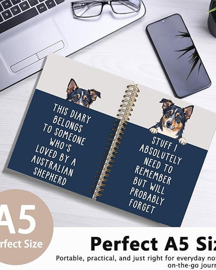 LIANGW Funny Australian Shepherd Gifts for Women & Men, Australian Shepherd Spiral Notebook Journal, Pet Dog Mom Owner Gifts 5.5x8.3 Inch