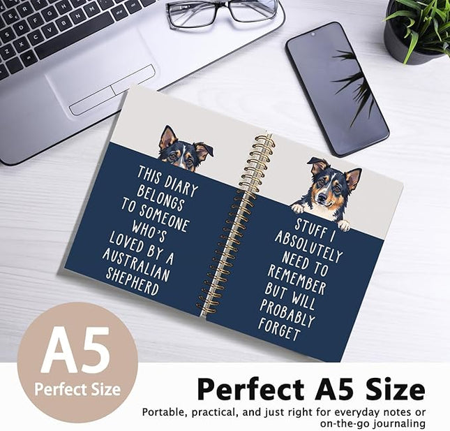 LIANGW Funny Australian Shepherd Gifts for Women & Men, Australian Shepherd Spiral Notebook Journal, Pet Dog Mom Owner Gifts 5.5x8.3 Inch