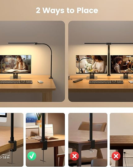LED Desk Lamp for Home Office - Remote Control Desk Light Computer Lamp with clamp, 22W, Dimmable, Color Changing, Touch Control, Height Adjustable, Black Table Task Light Bar for Work