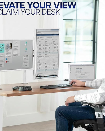 VIVO Dual Monitor Desk Mount, Heavy Duty Fully Adjustable Steel Stand, Holds 2 Computer Screens up to 30 inches and Max 22lbs Each, White, STAND-V002W