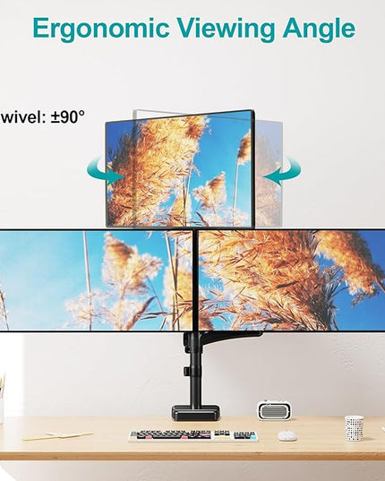MOUNT PRO Triple Monitor Mount for Max 32" Computer Screen, Adjustable 3 Monitor Desk Mount, up to 19.8lbs Each, Three Display Arm with Tilt Swivel Rotation, VESA Mount 75x75/100x100mm