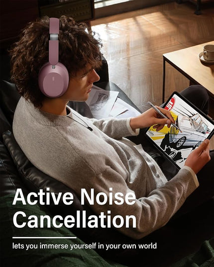 Wentronic Y05 Bluetooth Headphones Wireless Over Ear Noise Cancelling with Microphone 48 Hours Playtime, High Sound Quality Foldable Soft Earpads Headphones for Travel-Pink