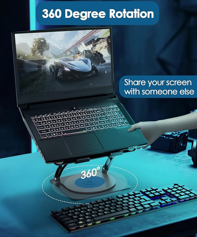 SHUWEI Gaming Laptop Cooling Pad with 360° Rotation Base, Ergonimic Aluminum Laptop Cooling Stand with 3 Speed Fan, Adjustable Height Laptop Cooling Pad for 10-17.3'' Notebook