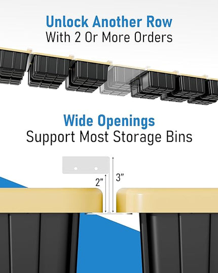 HANDT Overhead Garage Storage Rack, Connectable Heavy Duty Metal Ceiling Rails For Garage Storage Organization Shelving System, Hanging Racks For Tote Containers, Supports Up To 3 Bins, 2 Sets White