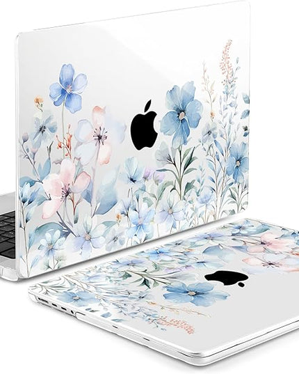 DONGKE Case for M5 MacBook Pro 14 inch 2025 2024-2021 M4 M3 M2 M1, Plastic Hard Shell Cover Compatible with A3434 A3112 A3401 A3185 A2992 A2779 A2442, Retina XDR Display & Touch ID, Blue Flowers