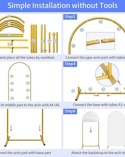 Metal Arch Backdrop Stand and Cover Set 7.2 ft, Wedding Arch Stand with White Cover for Party, Birthday, Wedding, Bridal Shower, Baby Shower (White, 7.2 ft)