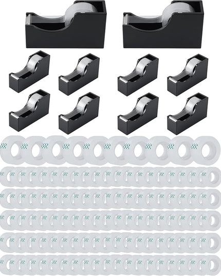 Lichamp Bulk Tape Dispenser with Refill Rolls, 120pc Clear Tape Rolls with 10pc Desk Dispenser for Office and School, 3/4 x 1000 Inches