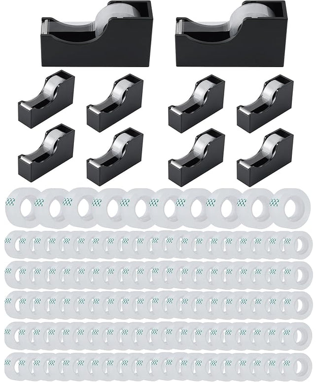 Lichamp Bulk Tape Dispenser with Refill Rolls, 120pc Clear Tape Rolls with 10pc Desk Dispenser for Office and School, 3/4 x 1000 Inches