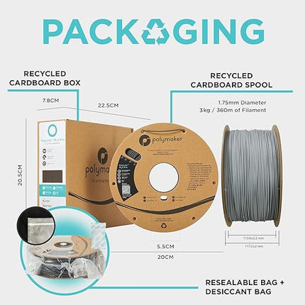 Polymaker PLA PRO Filament 1.75mm 3kg, Tough & High Rigidity Grey 3D Printing Filament, PolyLite PLA PRO 3D Printer Filament 1.75mm, Print with Most 3D Printers