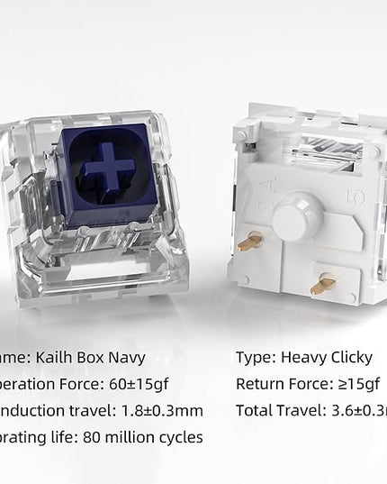 Kailh Box Navy Switches for Mechanical Gaming Keyboard,3-Pin 60gf Clicky/Factory Lubed/IP56 Dust&Waterproof Switches(Kailh Box Navy,10Pcs)