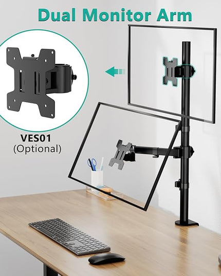 WALI Monitor Arm Mount for Desk, Single Extra Tall Computer Desk Mount, Monitor Bracket Mount Stand Single, up to 32 inch, 22 lbs (M001XL), Black