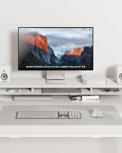 Fenge Acrylic Monitor Stand Riser, 42.5 Inches Dual Monitor Stand with Metal Storage, 2 Tier Acrylic Computer Riser for Desk, Clear Laptop Stand for PC, Laptop, Printer, TV, White