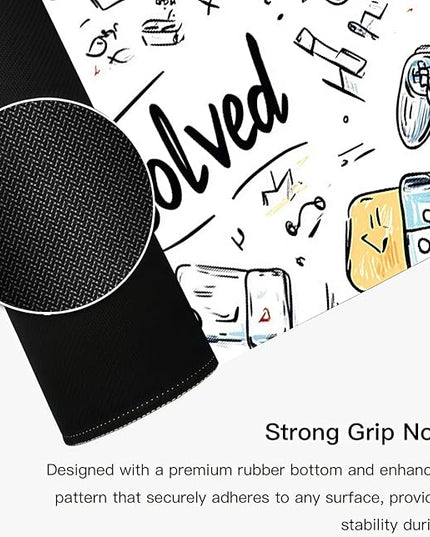 Large Mouse Pad for Desk, XXL Non-Slip Long Extended Gaming Mouse Mat Protector with Waterproof Rubber Base Stitched Edges for Office, Computer, Keyboard, Laptop and Home (Doodle Painting)