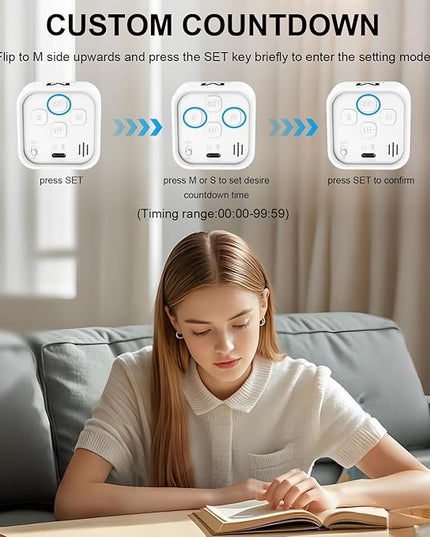 Rotating Cube Pomodoro Timer 5, 25, 10, 50 Min Preset + Custom Countdown, Desk Productivity Flip Visual Timer w/Silicone Case, Silent Mode, Ideal for ADHD Tool Study Work School (White)