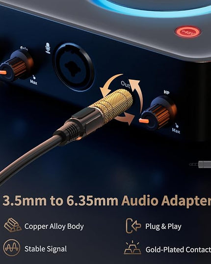 Nadadora 3.5mm Male to 6.35mm Female Stereo Headphone Adapter, 1/8 to 1/4 Audio Jack Converter for Headphones, Guitar Amp, Speaker, Mixer, 2 Pack