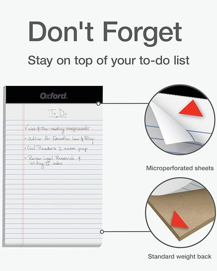 Oxford 5 x 8 Inch Legal Pads, 3 Pack, Narrow Ruled on Both Sides, White Lined Paper, 50 Perforated Sheets Per Writing Pad, Proudly Made in the USA (1017034)