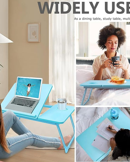 Laptop Desk for Bed Couch,Lap Desk for Laptop,Portable Laptop Stand for Desk,Small Adjustable Laptop Desk,Foldable Bed Table for Laptops and Writing, Bed Tray Table with Cup Holder(Blue)