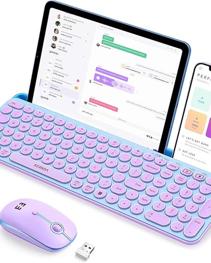 seenda Bluetooth Keyboard and Mouse for iPad, CTU-301 Wireless Multi-Device Connection Bluetooth+2.4G Keyboard Mouse Combo with Tablet Holder for iPad/Macbook/Windows, iOS/Andriod/Phone, Blue & Purple
