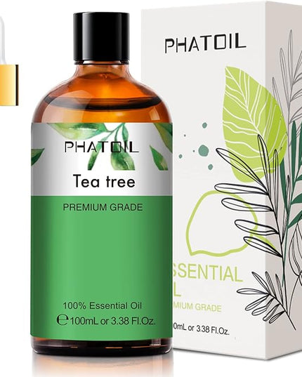 Tea Tree 3.38fl.oz Essential Oil, PHATOIL Pure Aromatherapy Oils for Diffuser, Humidifier, Perfect for DIY Soap, Candle, Bath Bombs Making(100ml)