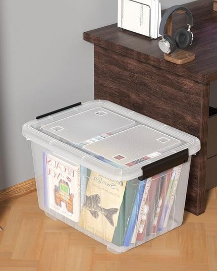 42 L 4 Packs Plastic Storage Box with Latching Lid, Clear Storage Container Bins