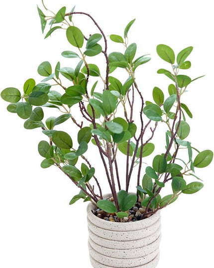 AlphaAcc 12.6" Artificial Plants Fiddle Leaf Fig Decorative Fake Plants Potted in White Round Concrete Planter Realistic Faux Plants Potted for Living Room Kitchen Bedroom Office and Tabletop Decor