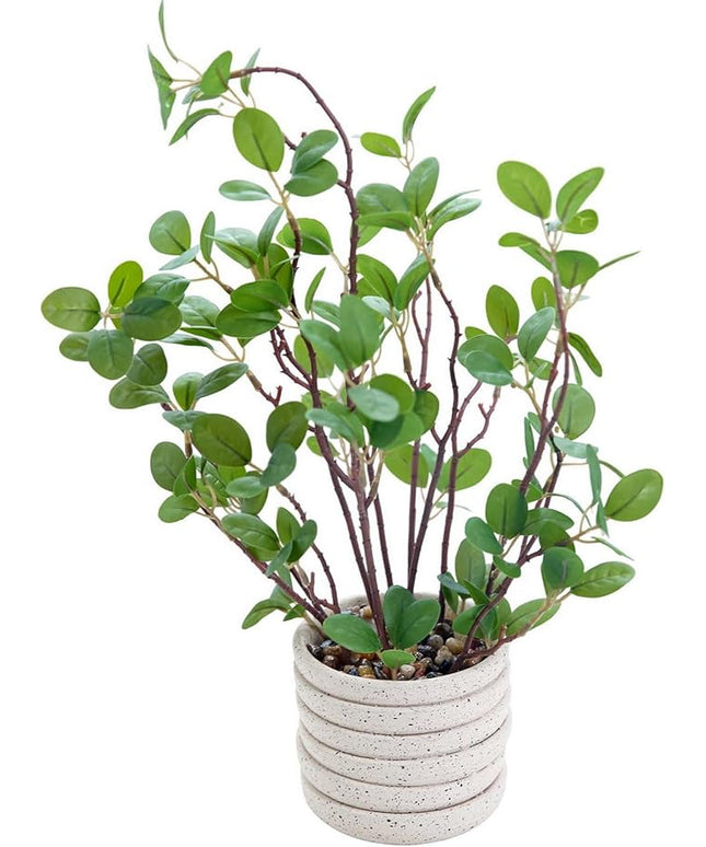 AlphaAcc 12.6" Artificial Plants Fiddle Leaf Fig Decorative Fake Plants Potted in White Round Concrete Planter Realistic Faux Plants Potted for Living Room Kitchen Bedroom Office and Tabletop Decor