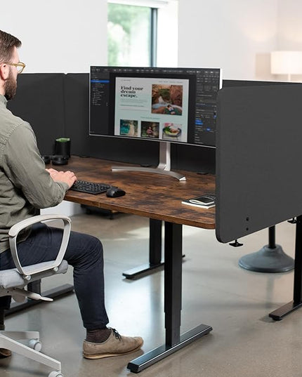VIVO Clamp-on 24 x 24 inch Privacy Panel, Sound Absorbing Cubicle Desk Divider, Acoustic Partition, Dark Gray, PP-1-V024D