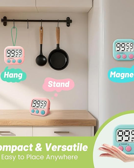 2 Pcs Digital Timer for Kids, Magnetic Countdown Kitchen Timer, Upgrade Loud Alarm Timers for Cooking, Kitchen, Exercise, Work, Study, Classroom, Outdoor Activities, Battery not Including