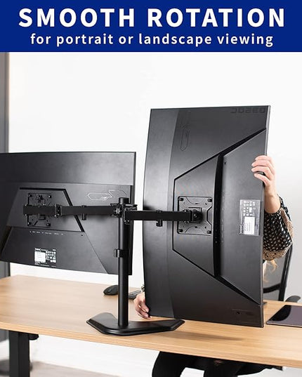 VIVO Dual LED LCD Monitor Mount, Free-Standing Desk Stand for 2 Screens up to 32 Inch, Heavy-Duty Fully Adjustable Arms with Max VESA 100x100mm, Black, STAND-V032F