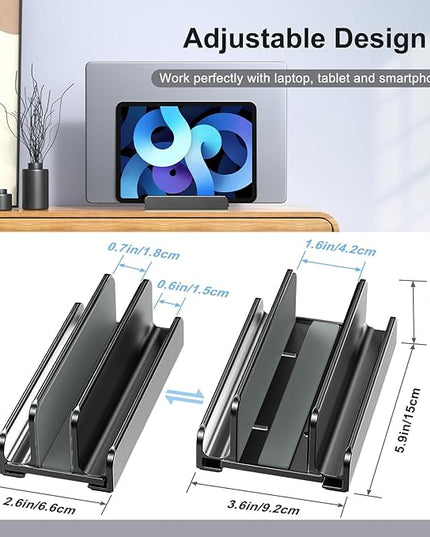 Vertical Laptop Stand, Aluminum Laptop Holder, Adjustable 3-in-1 Design, Compatible with MacBook, MacBook Pro/Air, Dell, HP, Lenovo, Up to 17.3 inches (Black)