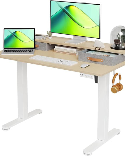 Claiks Electric Standing Desk with 2 Drawers, Adjustable Standing Desks with Storage, Height Adjustable Stand up Desk for Home Office with 2 Hooks,48 Inch Natural