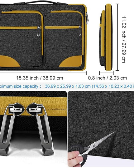 Hseok Laptop Case 15 15.6 16 inch Sleeve with Handle and Hidden Strap,Compatible with MacBook Pro 15.4 16, 360° Protective PC Briefcase with 4 Pockets for Laptop Accessory,Easy to Carrying,Yellow