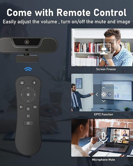 saylas 4K Webcam with Microphone and Speaker, Wide Angle 112°, Remote Control, Autofocus, Digital Zoom, Privacy Cover, Plug & Play Web Streaming Camera for Computer, USB Webcam for Pc