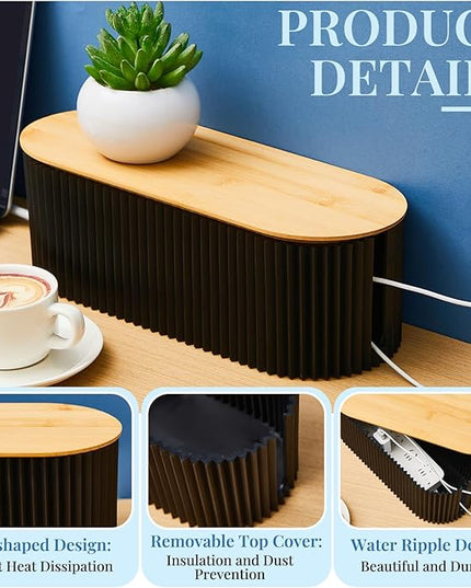 Marsui 2 Pcs Black Cable Management Organizer Box for Hiding Wires, Home Office Desk Floor Cord Organizer, 11.8 x 5.1 x 4.3 Inch Cord Strip Protect Holder Wire Storage