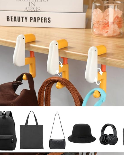 12 Pack Purse Hook for Desk Foldable Non-Slip Desk Hook Adjustable Clamp-on Under Desk Hanger Heavy Duty Non-Slip Backpack Hooks for Desk Purse Holder for Table for School/Office,White