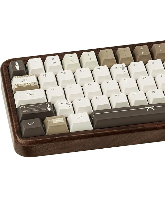 145 Keys Elegant Brown and Warm Beige Keycap Set, Five Side Dye Sublimation Cherry Profile PBT Key Caps for Mechanical Gaming Keyboard