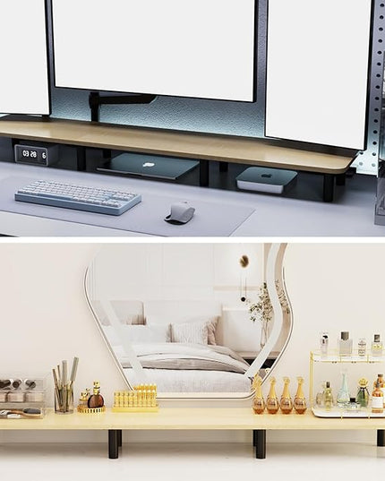 Large Extra Long Monitor Stand Riser 43.7in,Dual Monitor Riser, Wide TV Stand for 2 Monitors, Wood & Steel Leg Adjustable Height Desktop Riser, Home Office Organization. (Natural)
