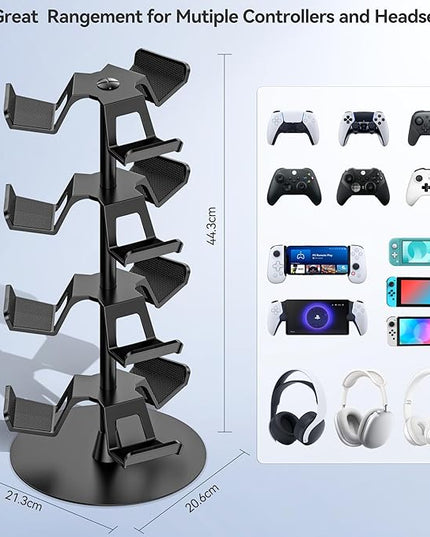 Headset Stand 4 Tiers for Desk, Rotatable Gaming Controller Stand for PS5/PS4/Xbox/Switch2/PS Portal/Phone, Universal PC Gamer Gift Accessory Controller/Headphone Holder for 12 Packs Controller