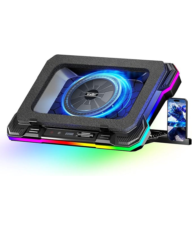 KeiBn Gaming Laptop Cooling Pad, Laptop Cooling Stand with 5.5inch External Cooling Fan, Rapid Cooling Laptop 15.6-19.3inch, Infinitely Variable Speed, 8 Height Stands, 4 USB Ports, Blue