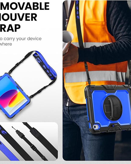 timecity for iPad (A16) 11th/ 10th Generation Case 11''/ 10.9 Inch (2025/2022) - Heavy Duty Protective Cover with Screen Protector, Stand, Shoulder Strap & Pencil Holder | Kids-Friendly - Dark Blue