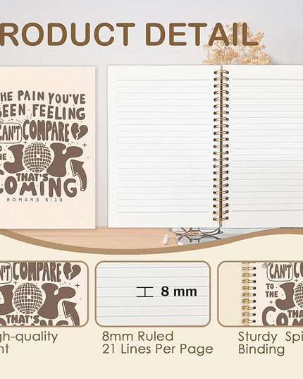 Christian Spiral Journal Notebook 5.5x8.3in, Bible Verse Romans 8:18 Journal for Woman, Christian Gifts for Women, Retro Faith Based Gifts Notebooks for Note Taking, Hardcover Notebook
