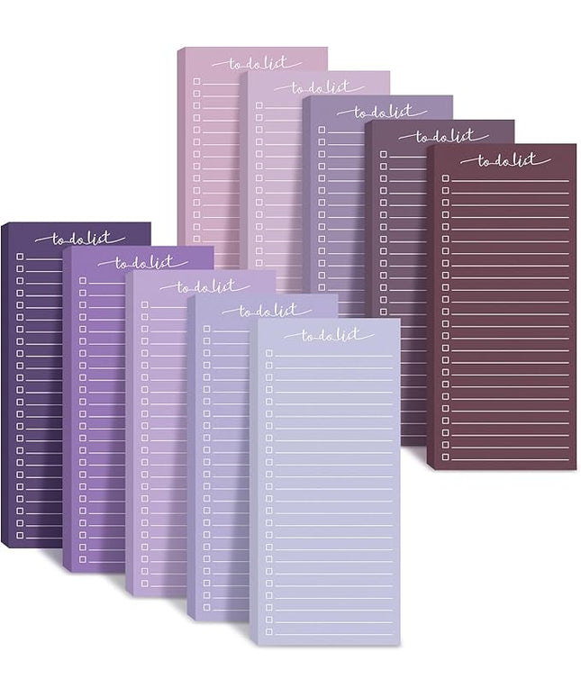 Censen 10 Pack 500 Sheets To Do List Notes Daily Checklist Notepads with 50 Sheets Each Undated Color Memo Pad Block Shopping List Pad Weekly Plan Notepad Organizer Planners(Gradient Purple,Lined)