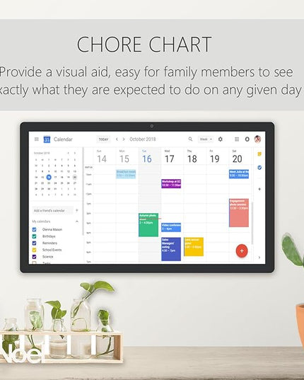 27 inches Touchscreen Digital Calendar & Wall Planners, Smart Whiteboard Calendar for Chore Chart & Work Schedule, Built in Speakers and Camera, Include Wall Mount & Desk Stand
