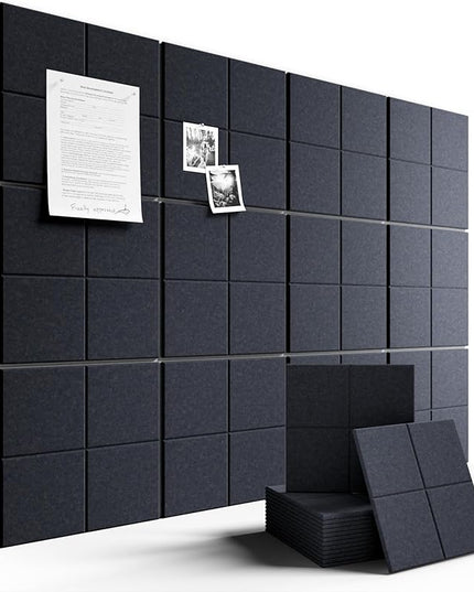 Large Felt Bulletin Board 48" x 36", 12-Pack 4-Compartment Wall Organizer, Cork Board Alternative with 70 Removable Adhesive Tabs, Modular Felt Panels for Home Office, Classroom and Study-Navy Blue
