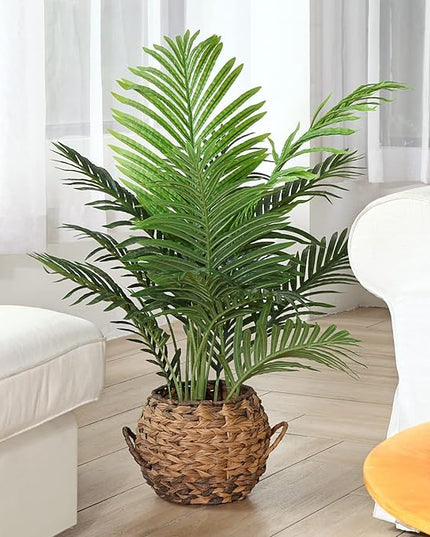Fopamtri Fake Majesty Palm Plant 3 Feet Artificial Majestic Palm Faux Ravenea Rivularis in Pot for Indoor Outdoor Home Office Store, Great Housewarming Gift