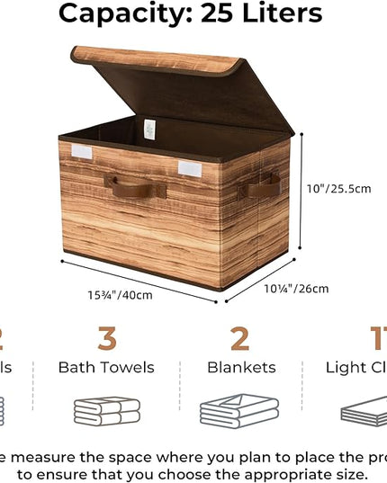 GRANNY SAYS Storage Boxes with Lid, Fabric Storage Bins with Lids, Decorative Closet Storage and Organizer, Wood Grain Print Bins, 2-Pack