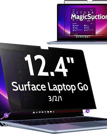 Peslv Privacy Screen for 12.4 Inch Surface Laptop Go 3/2/1, MagicSuction™ Removable Anti Spy Black Protector, Glare Blue Light Filter for Microsoft Laptop Computer Monitor