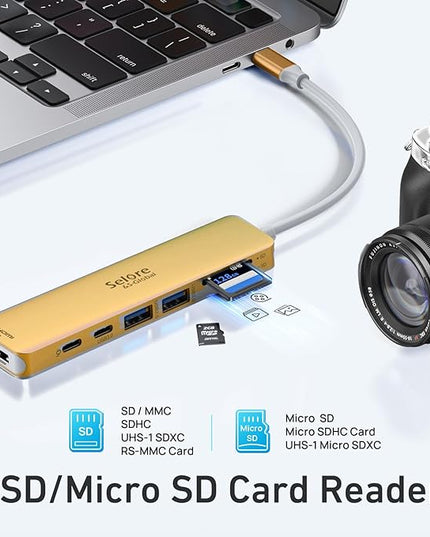 USB C Hub HDMI Adapter for MacBook Pro/Air, 7 in 1 USBC Dongle with HDMI, SD/TF Card Reader, USB C Data Port,100W PD, and 2 USB 3.0 Compatible for MacBook Pro/Air, Dell XPS, Lenovo Thinkpad.